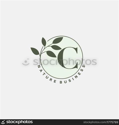 C Letter Logo Circle Nature Leaf, vector logo design concept botanical floral leaf with initial letter logo icon for nature business.