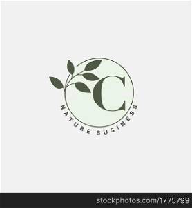C Letter Logo Circle Nature Leaf, vector logo design concept botanical floral leaf with initial letter logo icon for nature business.