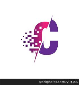 C Letter Logo Design with Digital Pixels in concept strokes