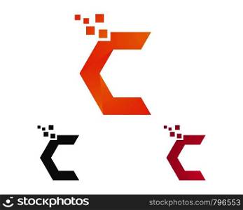 C Letter Pixel art design Logo Template