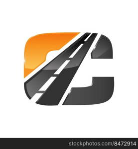 C letter road construction creative symbol layout. Paving logo design concept. Asphalt repair company sign idea.