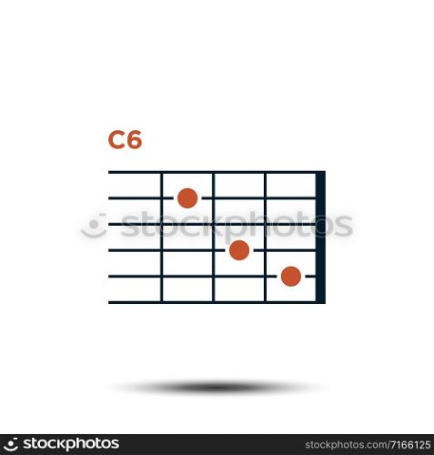 C6, Basic Guitar Chord Chart Icon Vector Template