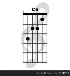C6 guitar chord icon. Basic guitar chord vector illustration symbol design