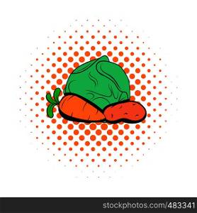 Cabbage, carrot, potatoe comics icon. Vegetables symbol on a white background. Cabbage, carrot, potatoe comics icon