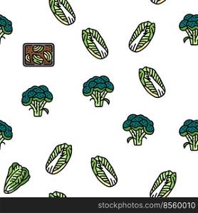 Cabbage Natural Vitamin Food Vector Seamless Pattern Thin Line Illustration. Cabbage Natural Vitamin Food vector seamless pattern