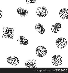 Cabbage Natural Vitamin Food Vector Seamless Pattern Thin Line Illustration. Cabbage Natural Vitamin Food vector seamless pattern