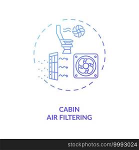 Cabin air filtering concept icon. Business travel during covid 19 pandemic. Service optimization. Safety measures onboard. idea thin line illustration. Vector isolated outline RGB color drawing.. Cabin air filtering concept icon