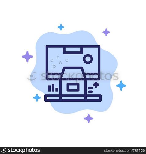 Cabin, Center, Control, Panel, Room Blue Icon on Abstract Cloud Background