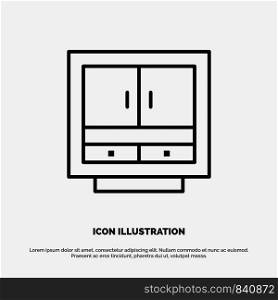 Cabinet, Business, Drawer, Files, Furniture, Office, Storage Line Icon Vector