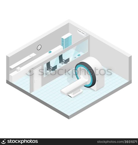 Cabinet MRI isometric room set. Cabinet MRI isometric room set vector graphic illustration