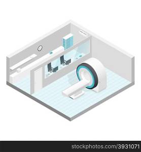 Cabinet MRI isometric room set. Cabinet MRI isometric room set vector graphic illustration