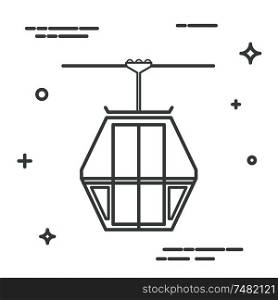 Cable car in a linear style. Line icon. Isolated on white background. Vector illustration.