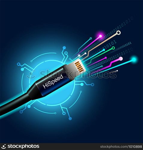 Cable high speed internet. Broadband fiber optic cable connection background. Vector illustration