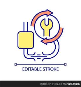 Cable repair RGB color icon. Damaged and broken wires troubleshooting. Restore fraying cord. Isolated vector illustration. Simple filled line drawing. Editable stroke. Arial font used. Cable repair RGB color icon