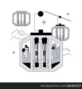 Cable transport abstract concept vector illustration. Cable ways, transport modes, ev electric car bus, old funicular, trolleybus, carrying tourists, ski slopes, close up cabine abstract metaphor.. Cable transport abstract concept vector illustration.