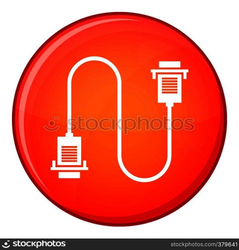 Cable wire computer icon in red circle isolated on white background vector illustration. Cable wire computer icon, flat style