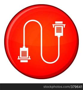 Cable wire computer icon in red circle isolated on white background vector illustration. Cable wire computer icon, flat style
