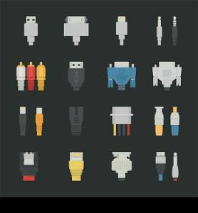 Cable wire computer icons with black background , eps10 vector format