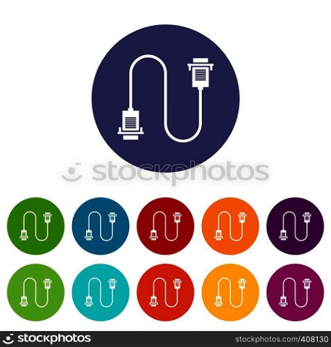Cable wire computer set icons in different colors isolated on white background. Cable wire computer set icons
