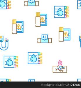 Cable Wire Electrical System Vector Seamless Pattern Color Line Illustration. Cable Wire Electrical System Icons Set Vector
