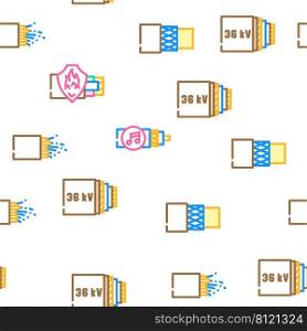 Cable Wire Electrical System Vector Seamless Pattern Color Line Illustration. Cable Wire Electrical System Icons Set Vector