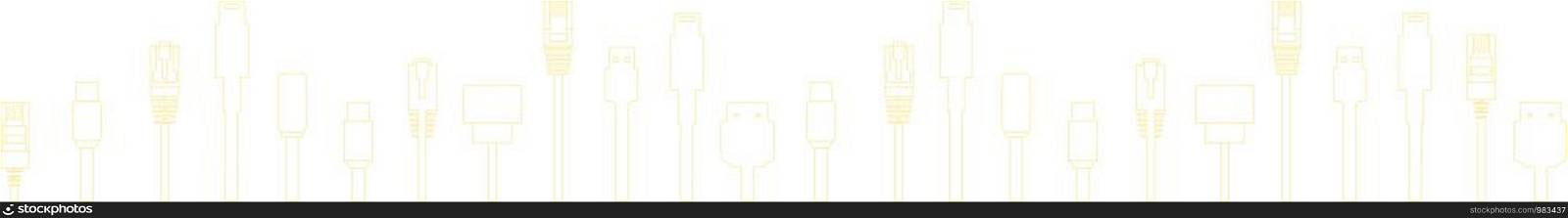 Cables with different plugs like HDMI, USB, ethernet for technology concept