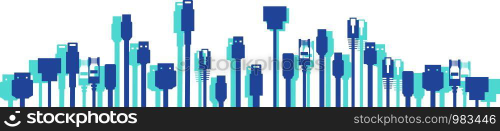 Cables with different plugs like HDMI, USB, ethernet for technology concept vector