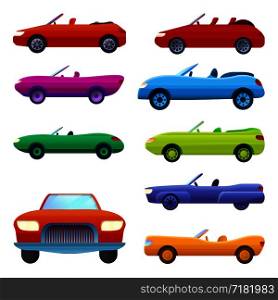 Cabriolet icons set. Cartoon set of cabriolet vector icons for web design. Cabriolet icons set, cartoon style