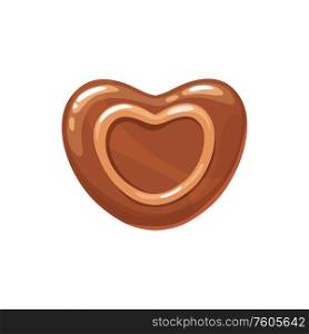Cacao sweets isolated chocolate candy in heart shape. Vector sweet confectionery food. Chocolate cacao sweets isolated heart shaped candy