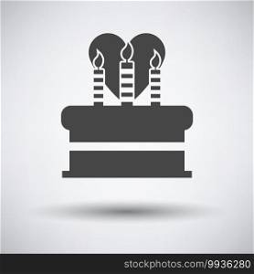 Cacke With Candles And Heart Icon. Dark Gray on Gray Background With Round Shadow. Vector Illustration.