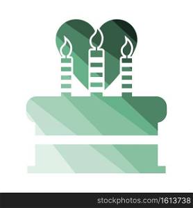 Cacke With Candles And Heart Icon. Flat Color Ladder Design. Vector Illustration.
