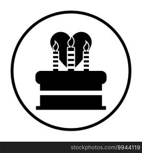 Cacke With Candles And Heart Icon. Thin Circle Stencil Design. Vector Illustration.