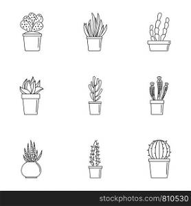 Cacti icon set. Outline set of 9 cacti vector icons for web design isolated on white background. Cacti icon set, outline style