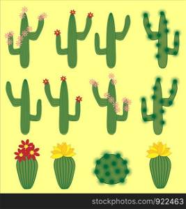 Cactus and succulent set. Cactuses, agave, and opuntia