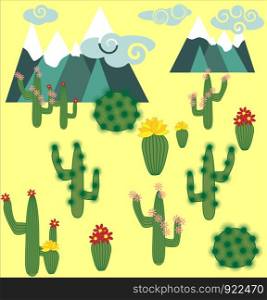 Cactus and succulent set. Cactuses, agave, and opuntia