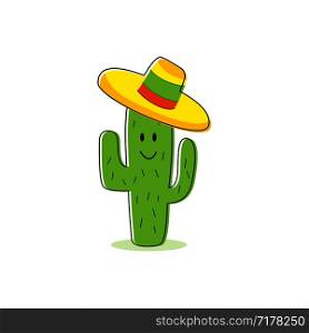 Cactus cartoon character. Isolated Cactus with happy face and colorful mexican hat. Eps10. Cactus cartoon character. Isolated Cactus with happy face and colorful mexican hat