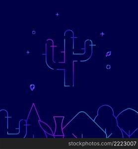 Cactus, desert tree gradient line vector icon, simple illustration on a dark blue background, forest, garden related bottom border.. Cactus, desert tree gradient line icon, vector illustration