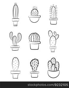 Cactus doodle icon set