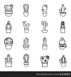 Cactus flower icons set. Outline illustration of 16 cactus flower vector icons for web. Cactus flower icons set, outline style