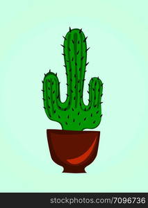 Cactus flower in pot, cartoon. Vector Illustration