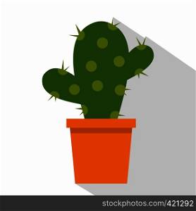 Cactus flower in pot icon. Flat illustration of cactus flower in pot vector icon for web isolated on white background. Cactus flower in pot icon, flat style