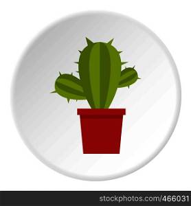 Cactus flower in pot icon in flat circle isolated on white vector illustration for web. Cactus flower in pot icon circle