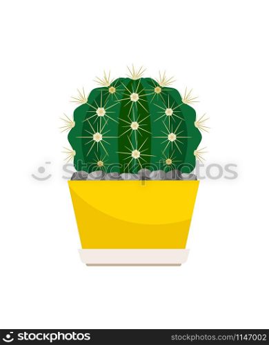 Cactus house plant in yellow flower pot, vector illustration. Cactus house plant in yellow pot