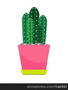 Cactus houseplant in flower pot vector icon on white background. Cactus houseplant in flower pot