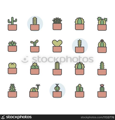 Cactus icon and symbol set in color outline design