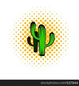 Cactus icon in comics style on a white background. Cactus icon, comics style