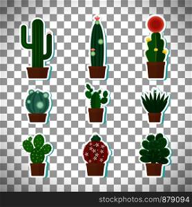 Cactus icons set isolated on transparent background, vector illustration. Cactus icons set on transparent background