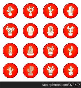 Cactus icons set vector red circle isolated on white background . Cactus icons set red vector