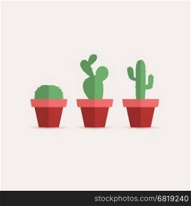 Cactus in a flower pot. Set vector illustration of a cactus on a white background. Cactus in a flower pot