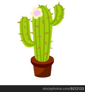 Cactus in a pot. House plant. Green succulent. Flat cartoon illustration isolated on white background. Cactus in a pot. House plant. Green succulent.